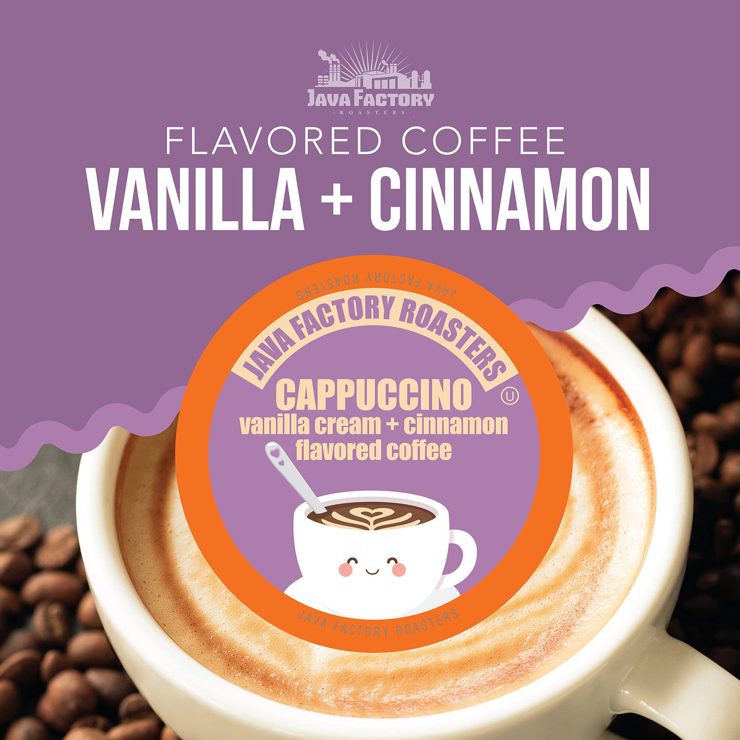 Java Factory Coffee Pods, Vanilla Cream & Cinnamon, 40 Count, for Keurig K Cup malt-inspired, Model JFR CAP40