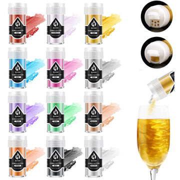 Edible Glitter for Cocktails - 12 Colors Luster Dust Edible Drink Glitter Food Grade Metallic Shimmer Powder Cake Sprinkles for 