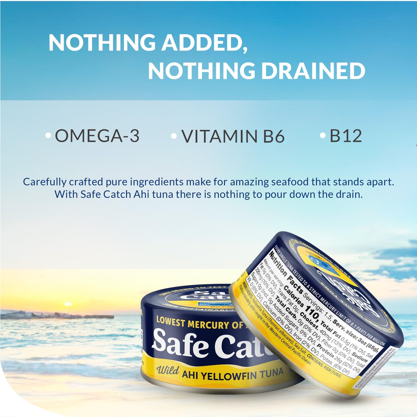 Safe Catch Wild Ahi Yellowfin Tuna Fish Canned, Wild Caught, Lowest Mercury, Lean Protein, Omega 3, Gluten-Free, Kosher, Pack Of