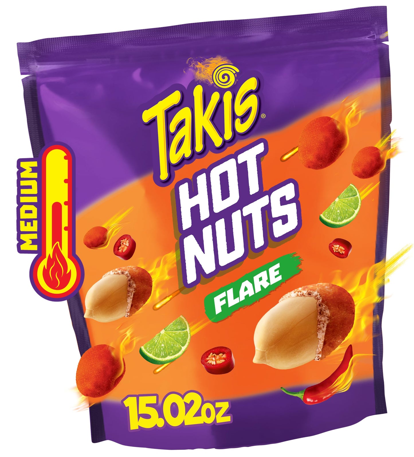 Takis Flare Hot Nuts 15.02 oz Sharing Size Resealable Bag  Chili Pepper & Lime Flavored Medium Spicy Double-Crunch Peanuts