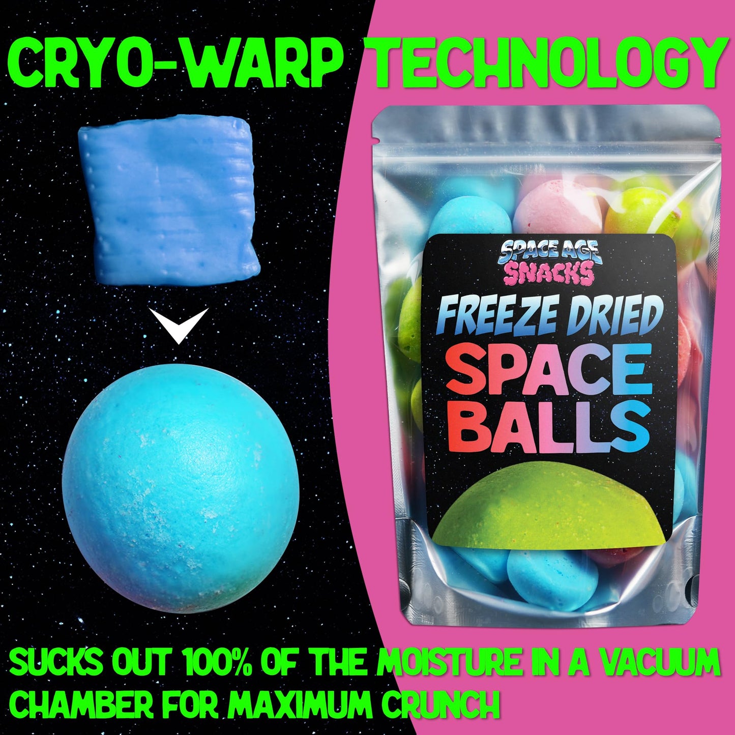 Space Age Snacks Freeze Dried Space Balls - Crunchy Candy with Fun Stickers, 4 Ounces