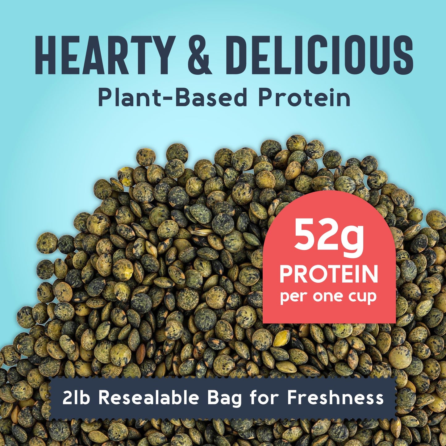 One In A Mill French Green Lentils | 2Lb Bulk Le Puy Dry Lentils Resealable Bag | All-Natural Plant-Based Protein For Soups, Sal