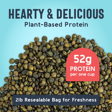 One In A Mill French Green Lentils | 2Lb Bulk Le Puy Dry Lentils Resealable Bag | All-Natural Plant-Based Protein For Soups, Sal