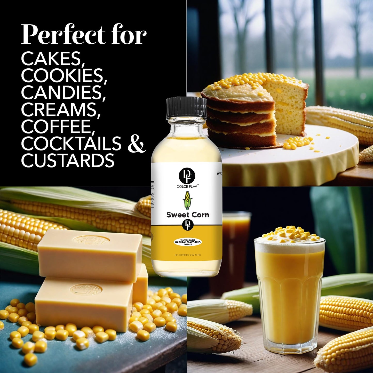 Dolce Flav Natural Sweet Corn Extract 2 Oz - Kosher, Sugar-Free, Concentrated Savory-Sweet Flavor For Baking, Cornbread & Ice Cr