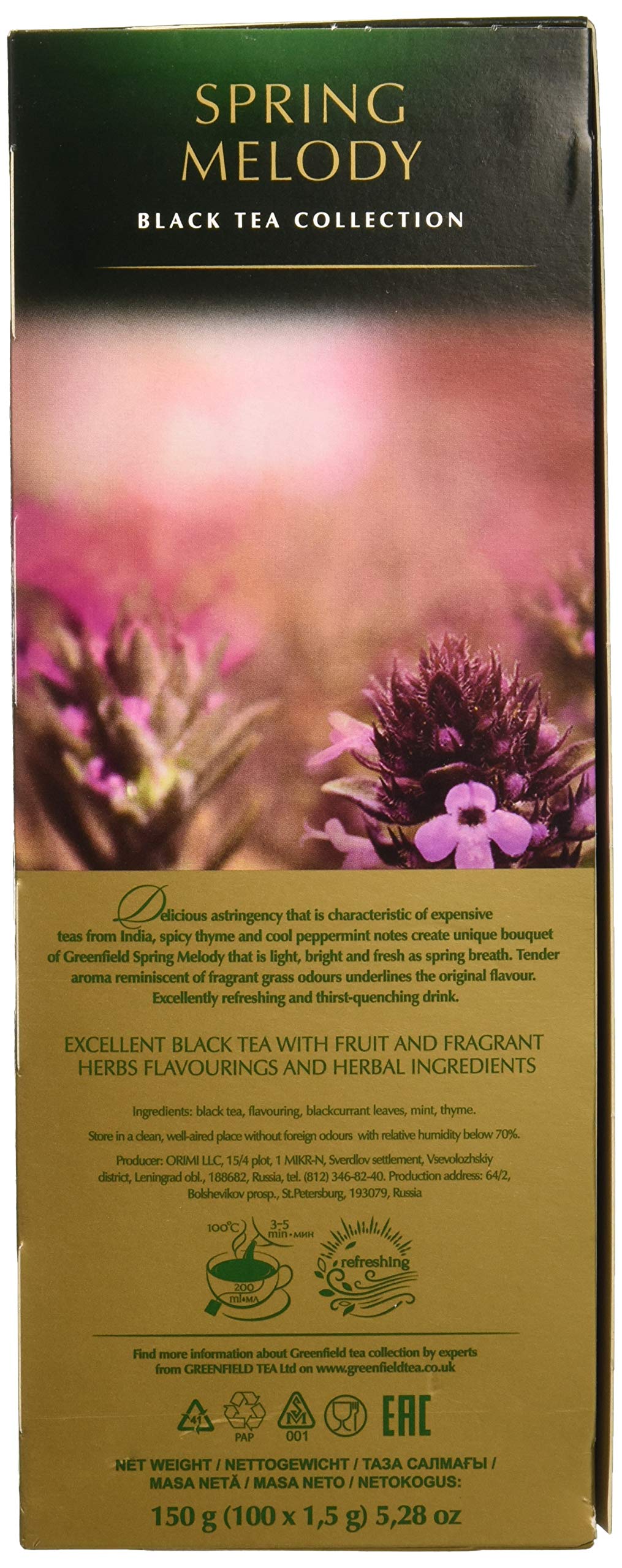 Greenfield Spring Melody Herbal Tea Collection Finely Selected Speciality Tea 100 Double Chamber Teabags With Tags In Foil Sachets
