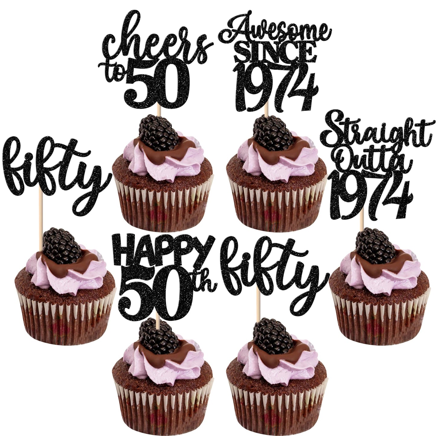 YCTHUNFISH 30 Pack 50th Birthday Cupcake Toppers Glitter Bamboo Picks Gold