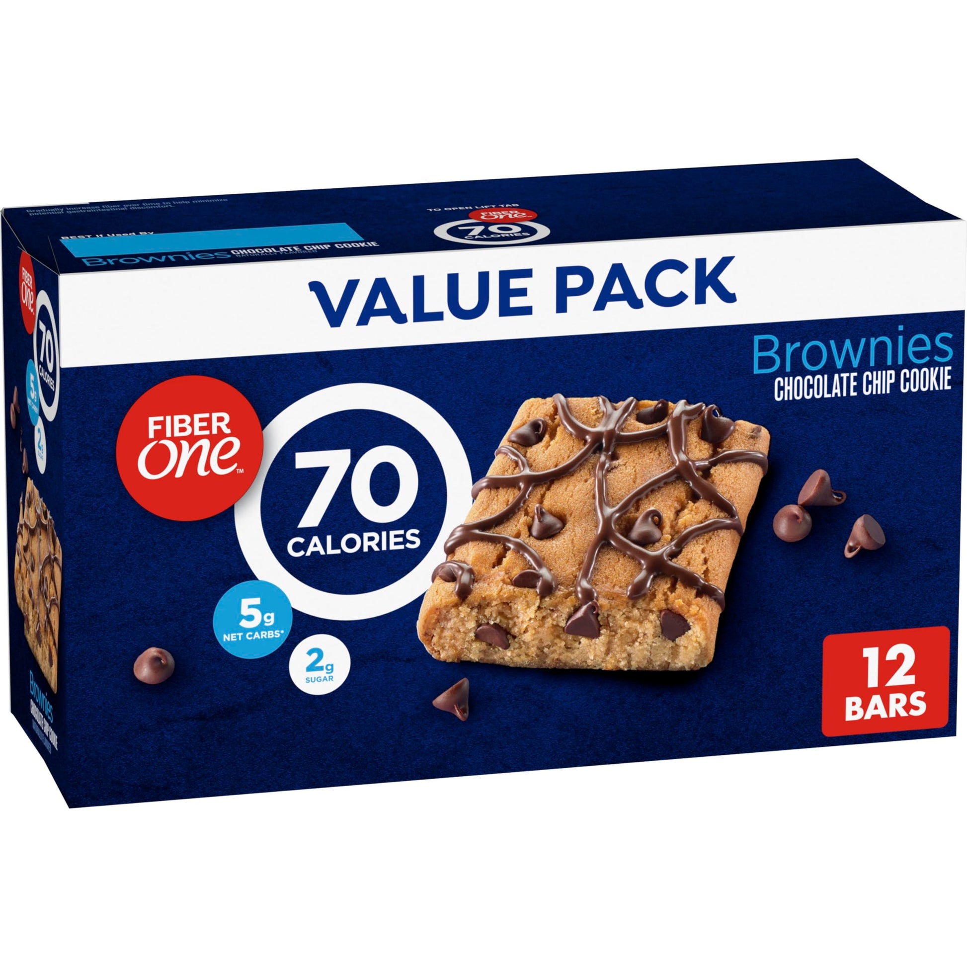 Fiber One Brownies, Chocolate Chip Cookie, 70 Cal, 2g Sugar, Value Pack, 12 Count, 10.6 oz