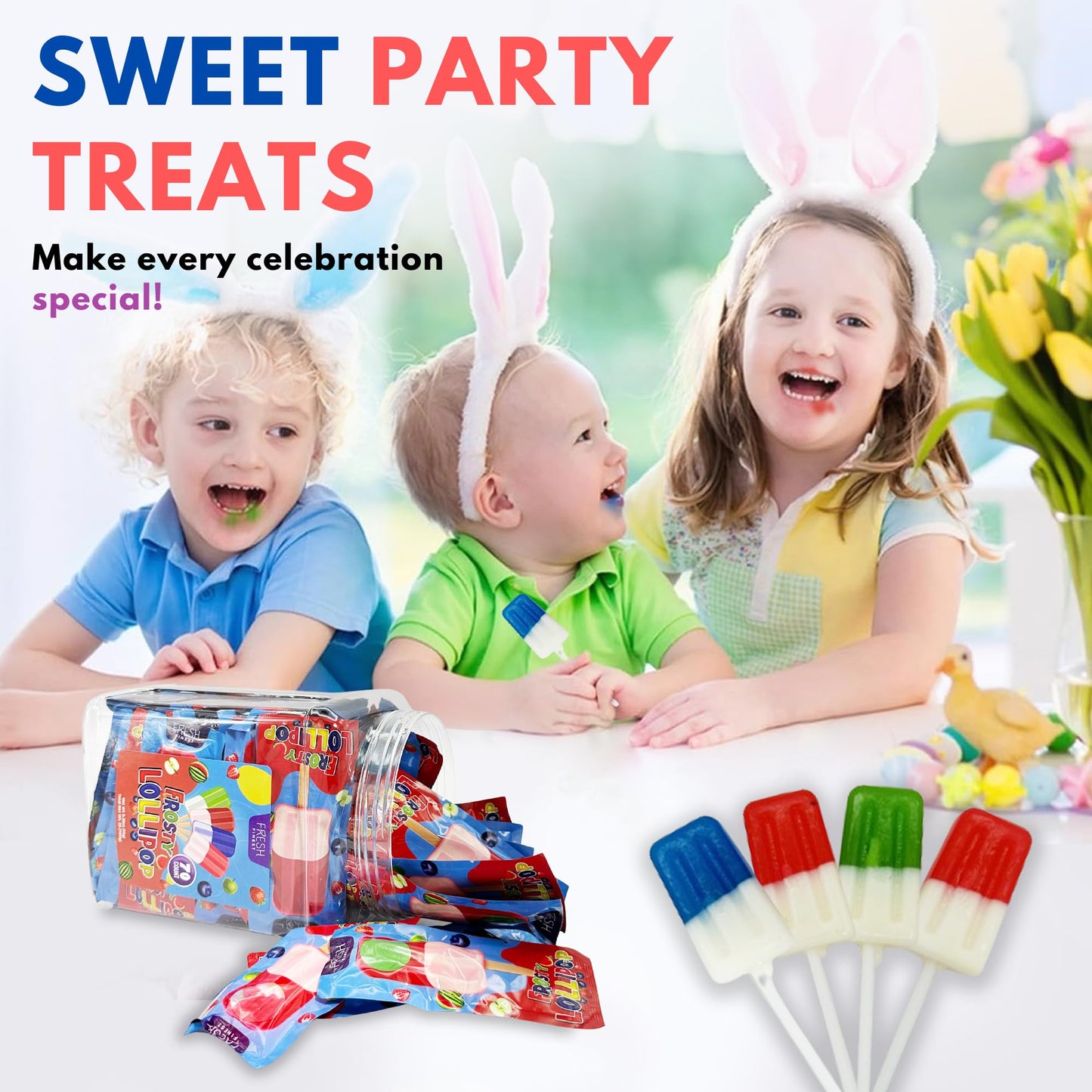 Fresh Finest Popsicle Shaped Ice Cream Lollipops - Individually Wrapped Suckers, Multicolor Lollipops Best For Summer, Goodie Ba