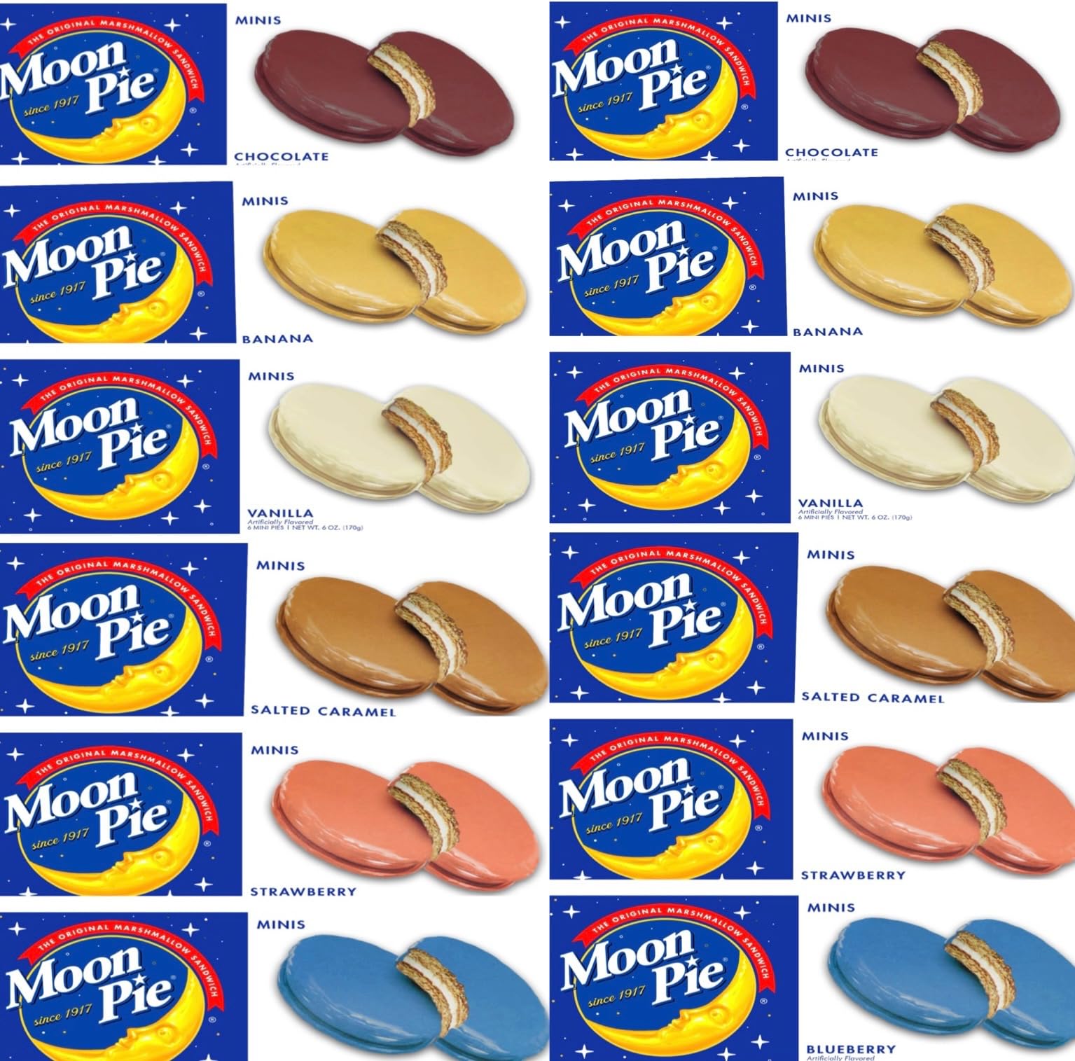 Mini Marshmallow Sandwich Cookies - 72 Count (12 Boxes, 6 Each) - All 6 Flavors - Individually Wrapped - Bulk Snacks for Office,