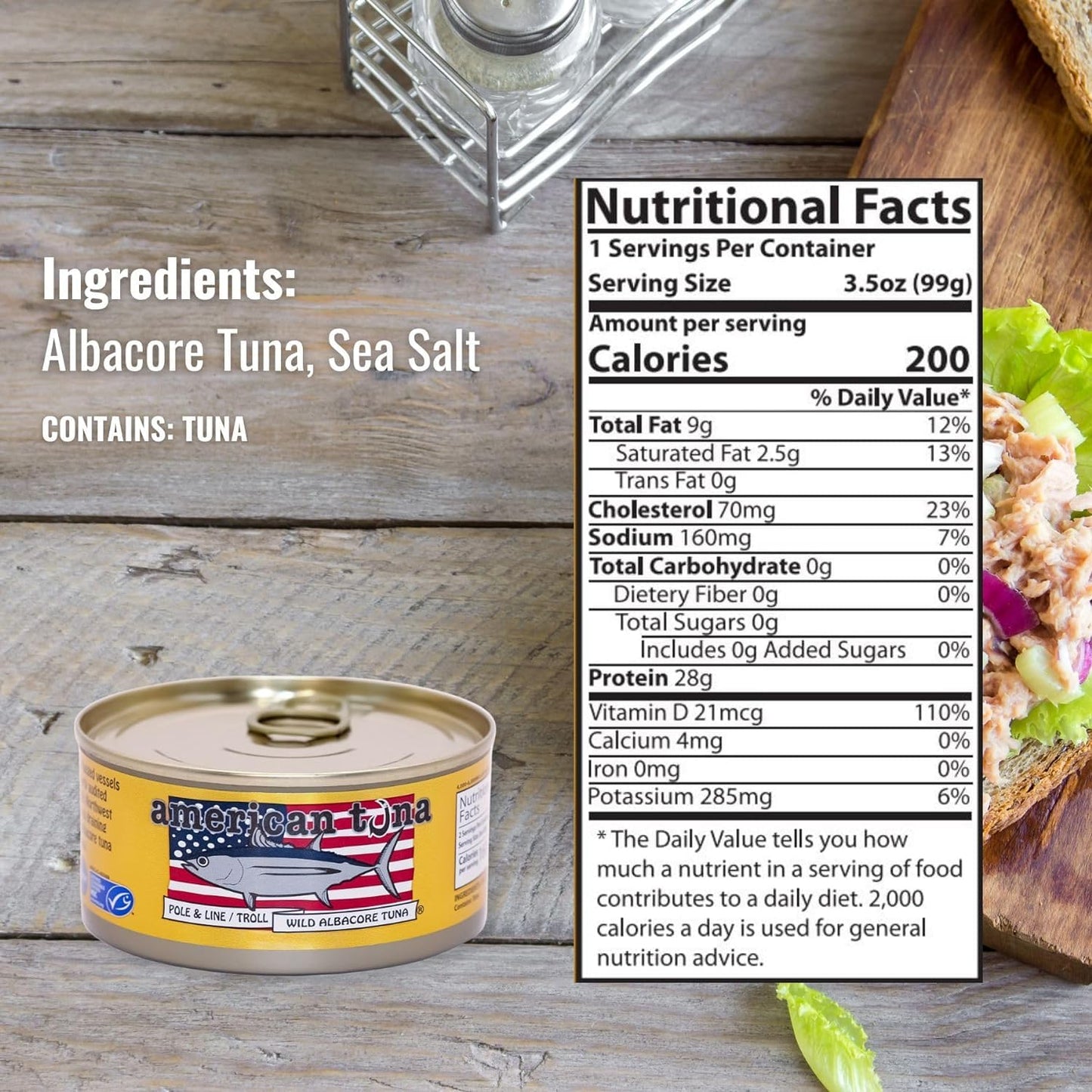 American Tuna Sushi-Grade Wild Albacore Tuna - 6 Cans of 3.5 oz - Sustainably Caught, Dolphin Safe, Ocean Harvested in the USA