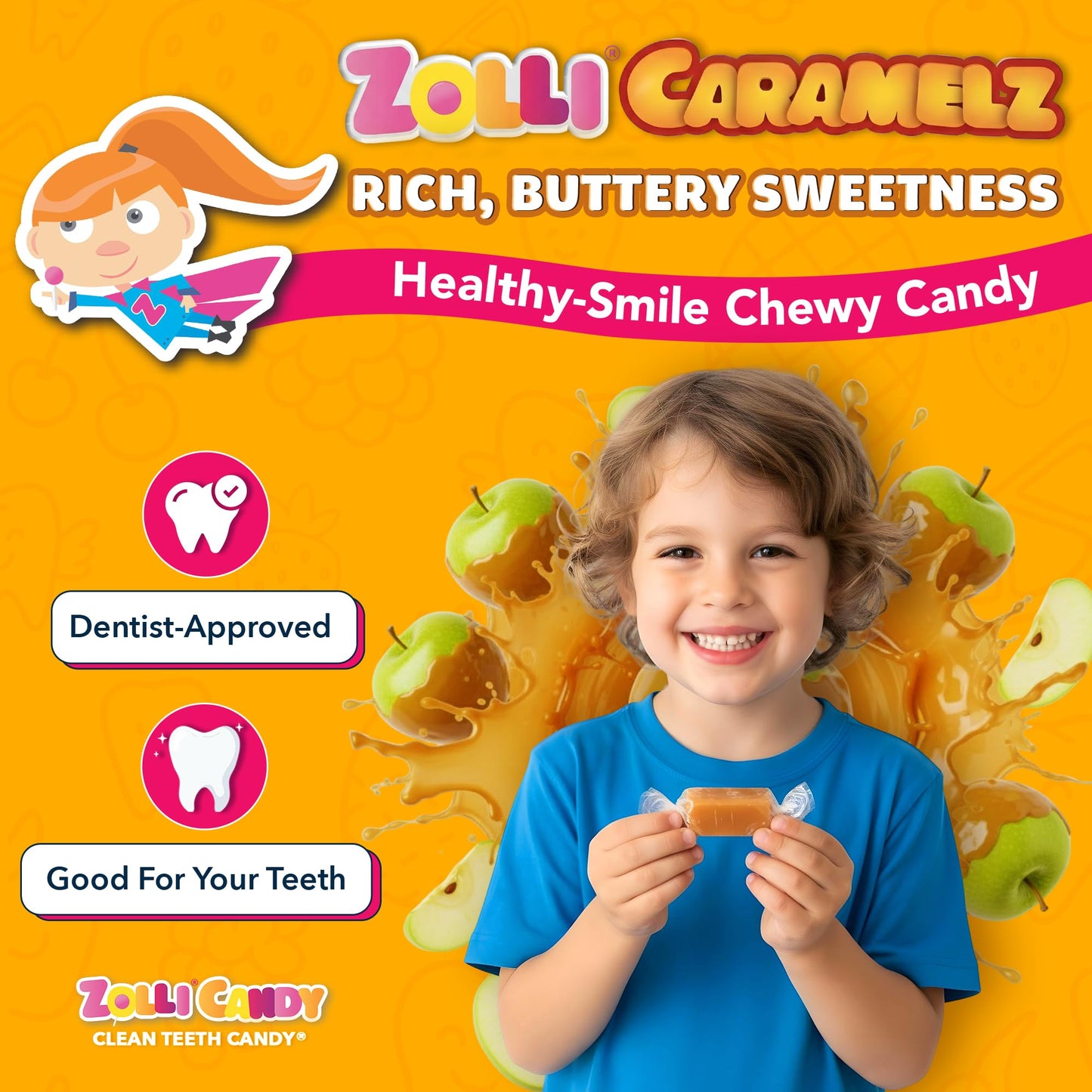 Zolli Caramelz Sugar-Free Candy - Creamy  Chewy  Dye-Free  Keto & Diabetic-Friendly Healthy Candy  Dentist-Approved  for Kids (Apple Green  5 oz)