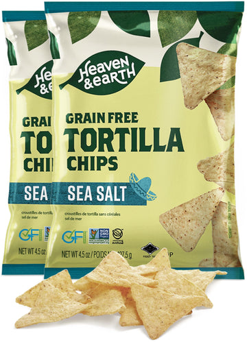 Heaven & Earth Sea Salt Tortilla Chips, Grain Free Tortilla Chips, 4.5oz (2 Pack) | Corn Free | Gluten Free | Kosher for Passove