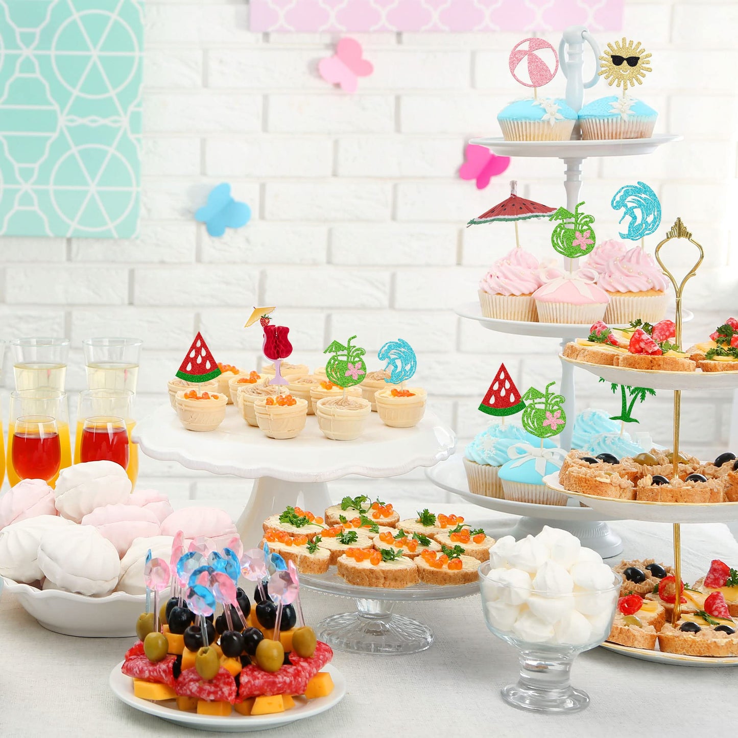 Gyufise 32Pcs Cupcake Toppers Set - Summer Beach Theme, Multi-Color, Paper, Small Size for Baby Showers and Birthday Parties
