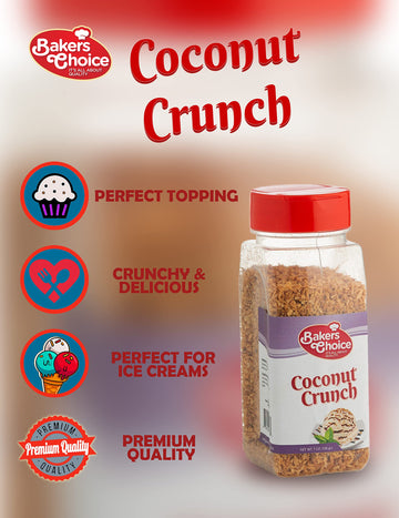 Coconut Crunch Topping - Coconut Sprinkles For Ice Cream Sundae Toppings - 7 Ounce - Dairy Free, Kosher - Baker’S Choice