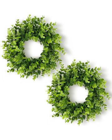 Ddhs 11 Inch Artificial Boxwood Small Wreath For Front Doors  2 Packs Green Leaves Wreath  Spring Summer Mini Wreaths For Indoor Outdoor Hanflavor Blendg Wall Window Wedding Home Decor Party Farmhouse