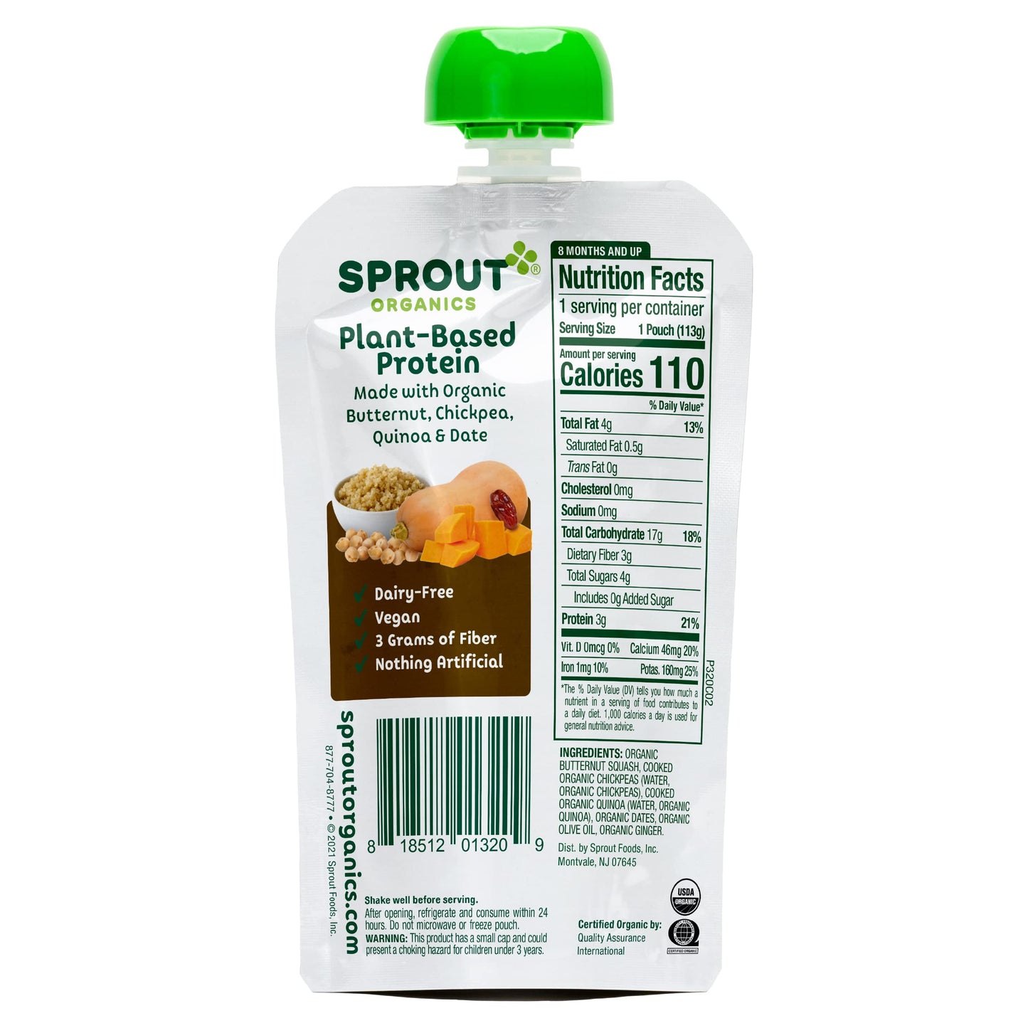 Sprout Organic Baby Food Pouches Stage 3 Plant Powered Protein, Butternut Chickpea Quinoa And Dates, 4 Ounce Pouches (Pack Of 12
