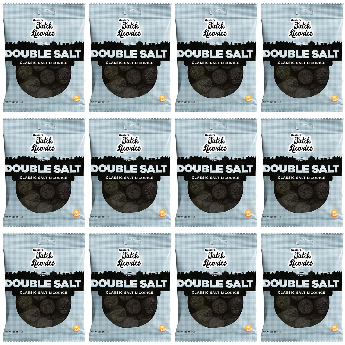 Gustaf's Dutch Licorice Double Salt Coins - 12 Pack of 5.2oz Bags - Salted Black Licorice Coins - Dutch Candy from Netherlands -