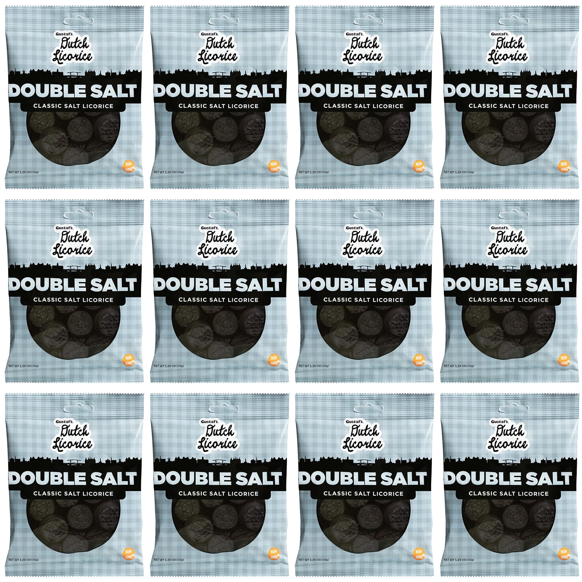 Gustaf's Dutch Licorice Double Salt Coins - 12 Pack of 5.2oz Bags - Salted Black Licorice Coins - Dutch Candy from Netherlands -