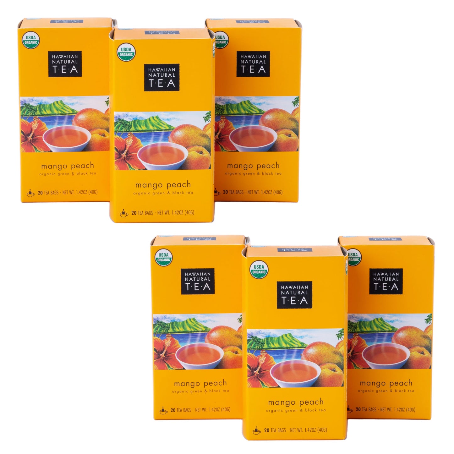 HAWAIIAN NATURAL T·E·A Mango Peach Organic Tea - Tropical Green & Black Blend - 120 Tea Bags - 20 Count (Pack of 6)