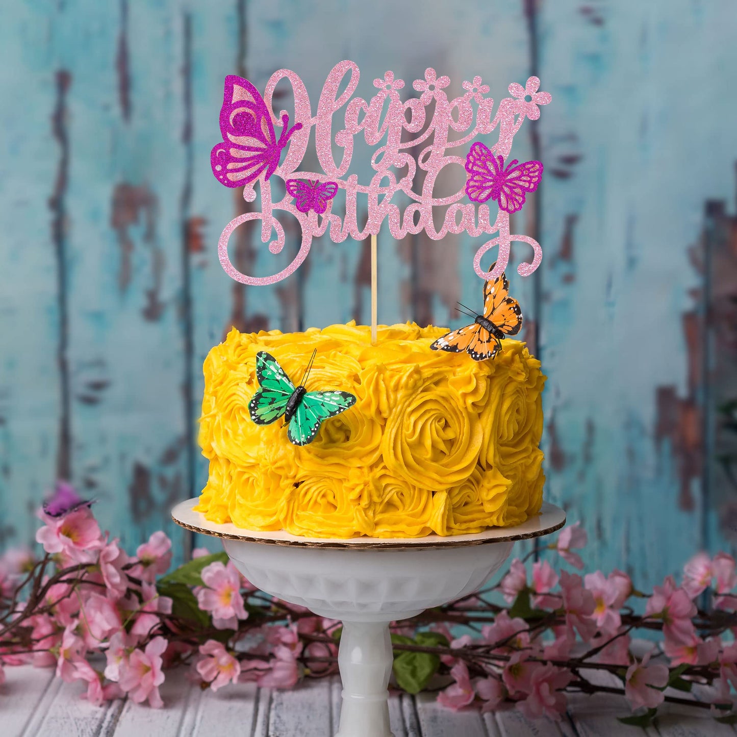 Gyufise 1Pcs Butterfly Happy Birthday Cake Topper Assembled 3D Hollow Butterly Cupcake Toppers Butterfly Cupcake Picks For Baby