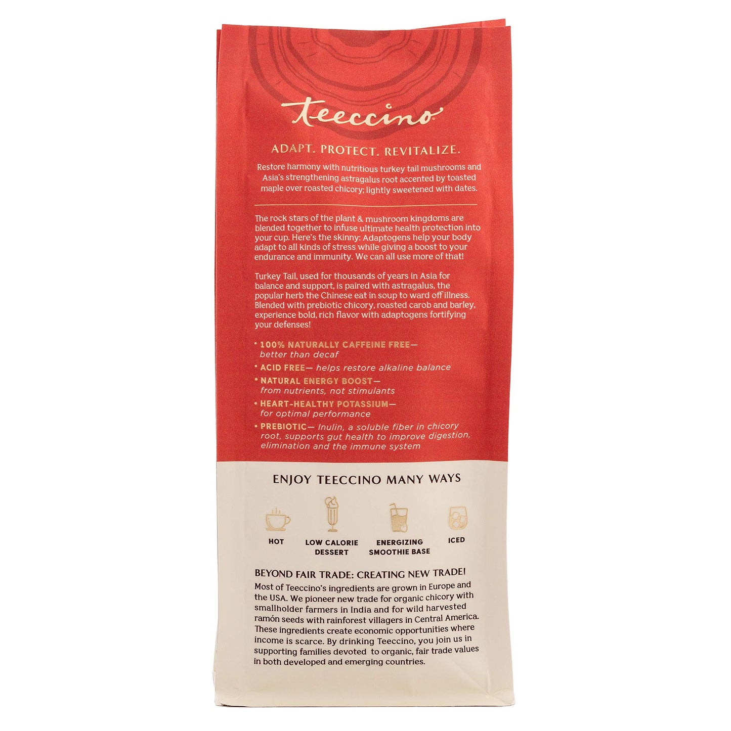 Teeccino Turkey Tail Coffee Alternative, Toasted Maple, Medium Roast, Caffeine Free, 10 Oz, All-Purpose Grind