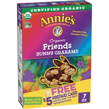 Annie'S Organic Friends Bunny Graham Snacks, Chocolate Chip, Chocolate & Honey, 7 Oz.