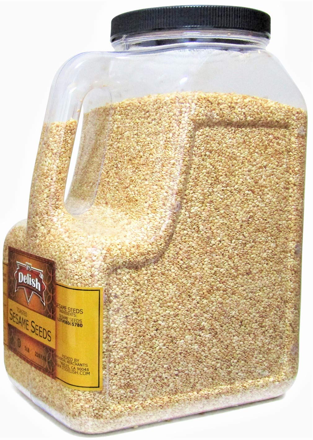 Gourmet Toasted Whole Sesame Seeds By It'S Delish - 5 Lb Gallon Size Container Jug With Handle - Natural Gluten-Free Fresh Oven