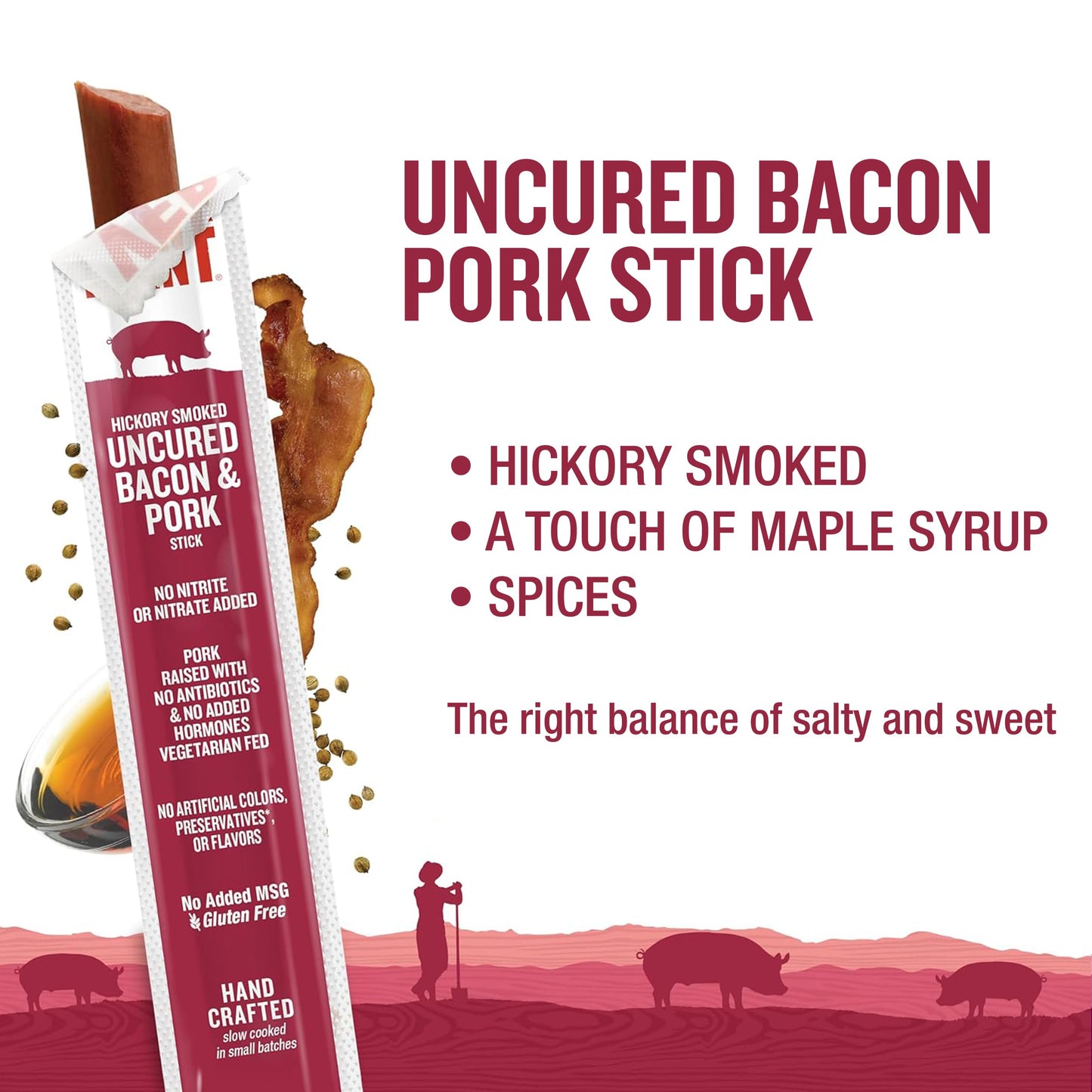 Vermont Smoke & Cure Hickory Smoked Uncured Bacon Sticks, 1oz, 24 Count – Portable Meat Snack for mature-themeds & Kids