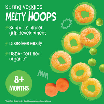 Earths Best Organic Melty Hoops, Bite-Sized Snacks For Babies 8 Months And Up, Spring Veggie, 0.32 Ounce Individual Bags (Pack Of 4)