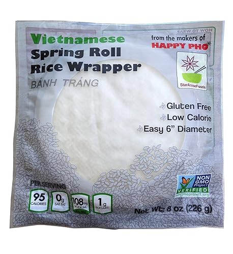 Star Anise Foods - Non Gmo Gluten Free Vietnamese Rice Spring Roll Wrapper - 8 Oz / 50 Wrappers Per Package, Case Box Of 12 Packages (Total 600 Wrappers)