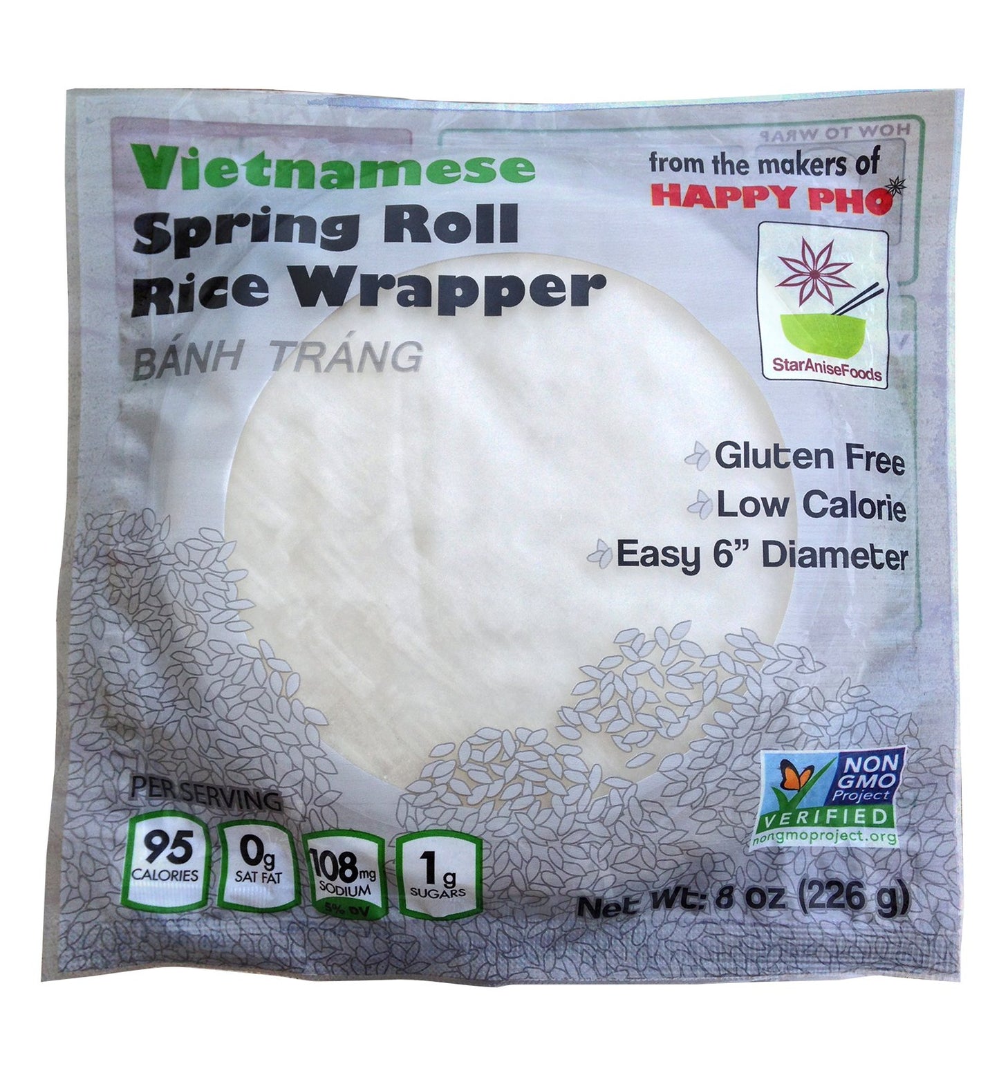 Star Anise Foods - Non Gmo Gluten Free Vietnamese Rice Spring Roll Wrapper - 8 Oz / 50 Wrappers Per Package, Case Box Of 12 Packages (Total 600 Wrappers)