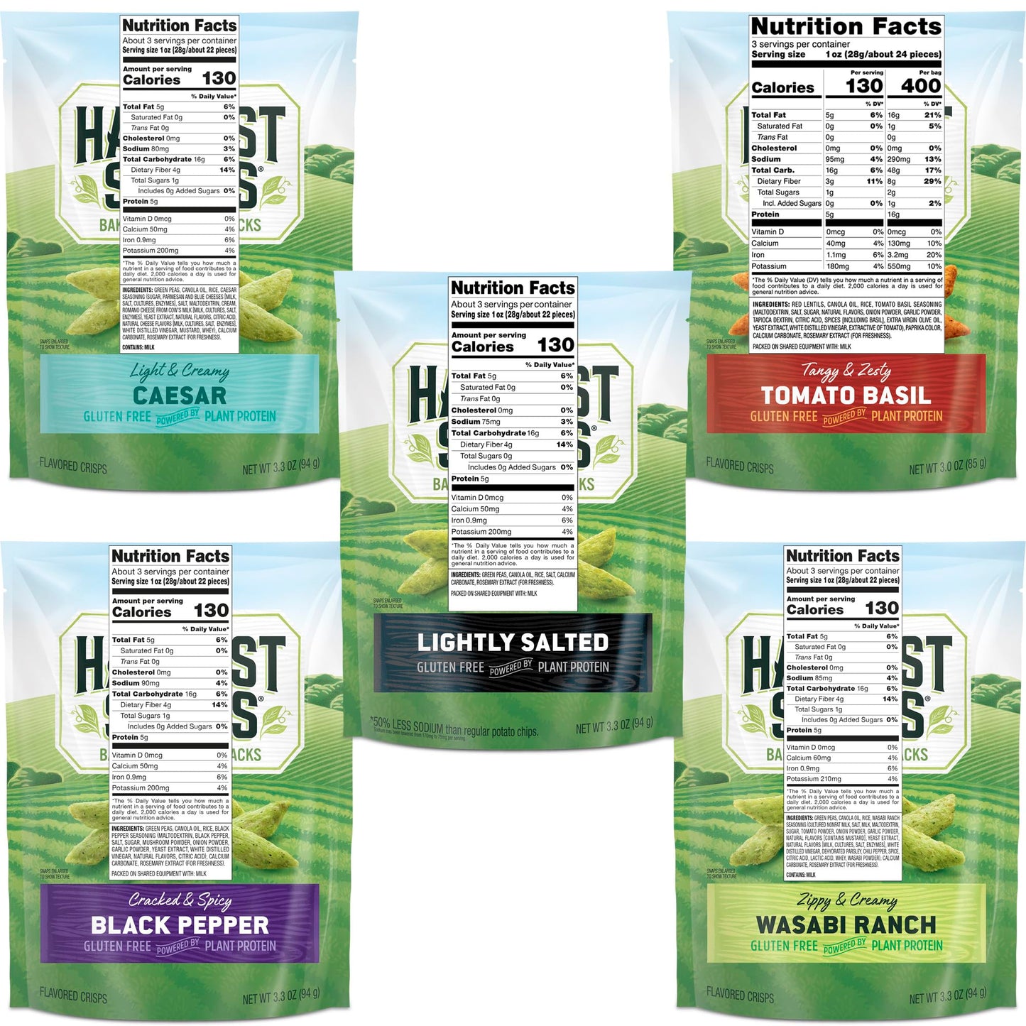 Harvest Snaps Veggie Chips (Variety Pack 5 Flavors) | Powered By Plant Protein, Gluten Free, Non-Gmo Baked Vegetable Crisps | Ma