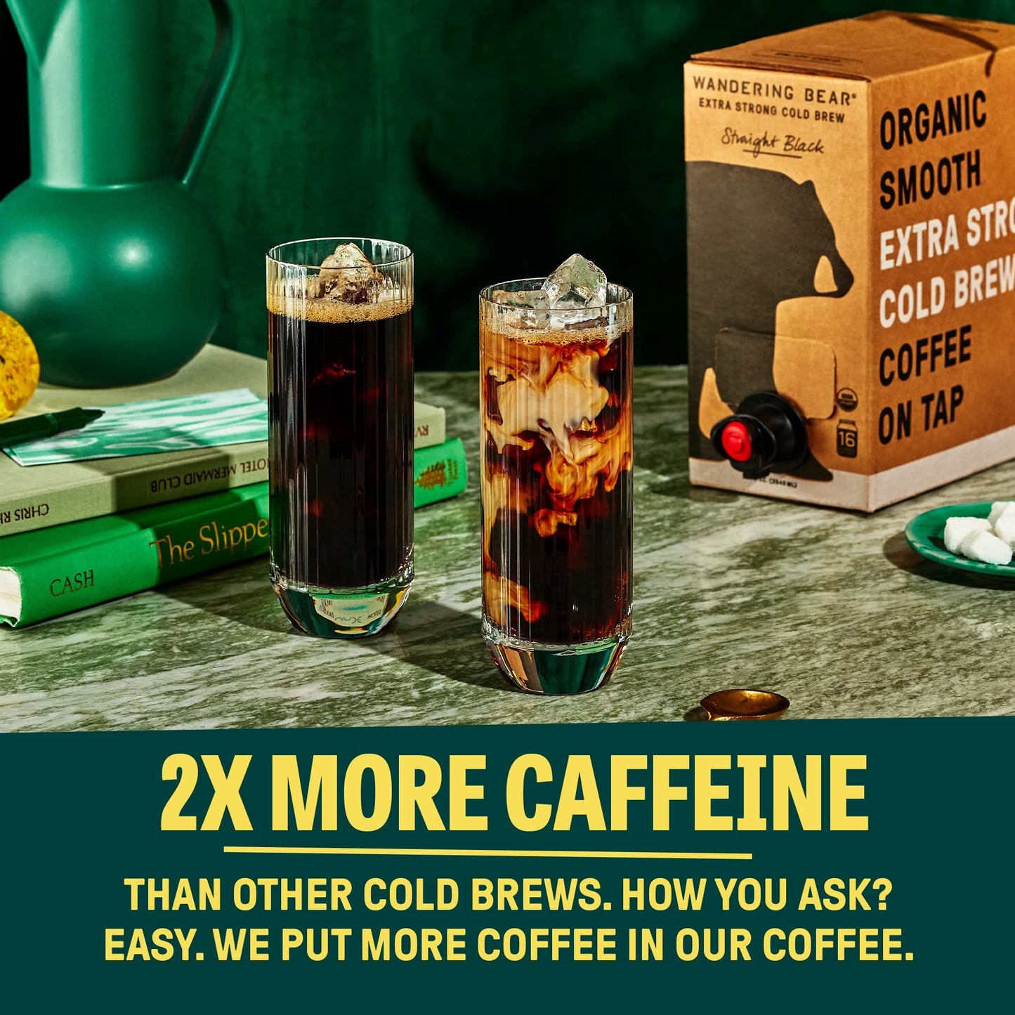 Wandering Bear Extra Strong Organic Cold Brew Coffee On Tap, Straight Black, 96 Fl Oz - Smooth, Unsweetened (0G Sugar), Shelf-St