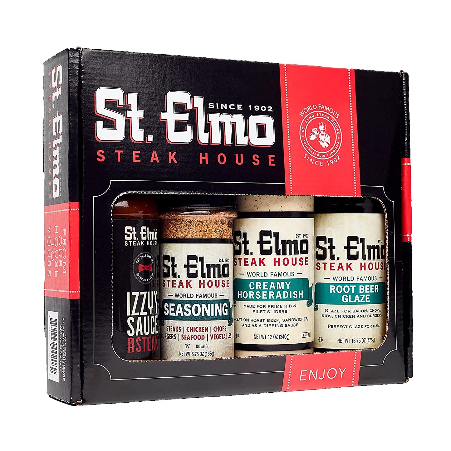 St Elmo Steak House Griller Gift Kit - 4 Piece Set for Grilling & Barbecue, Includes Steak Sauce, Horseradish, Glaze, Seasoning