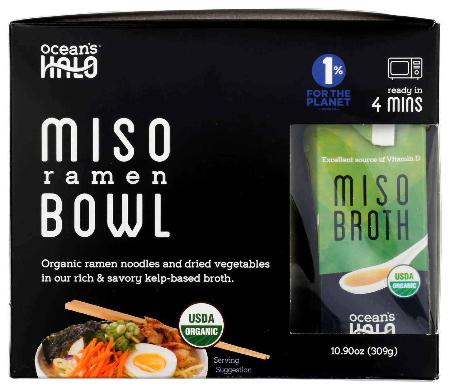 OCEANS HALO Organic Miso Noodle Bowl, 10.9 OZ