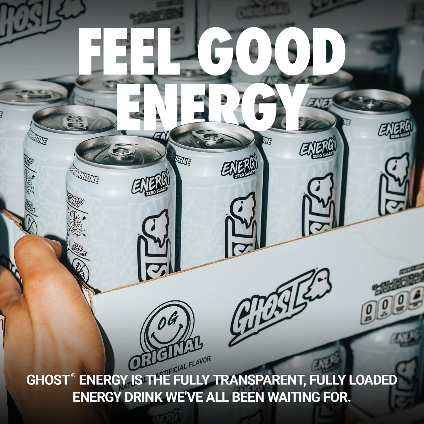 GHOST Energy Drink - 12-Pack  Original  16oz - Energy & Focus & No Artificial Colors - 200mg of Natural Caffeine  L-Carnitine & Taurine - Gluten-Free & Vegan