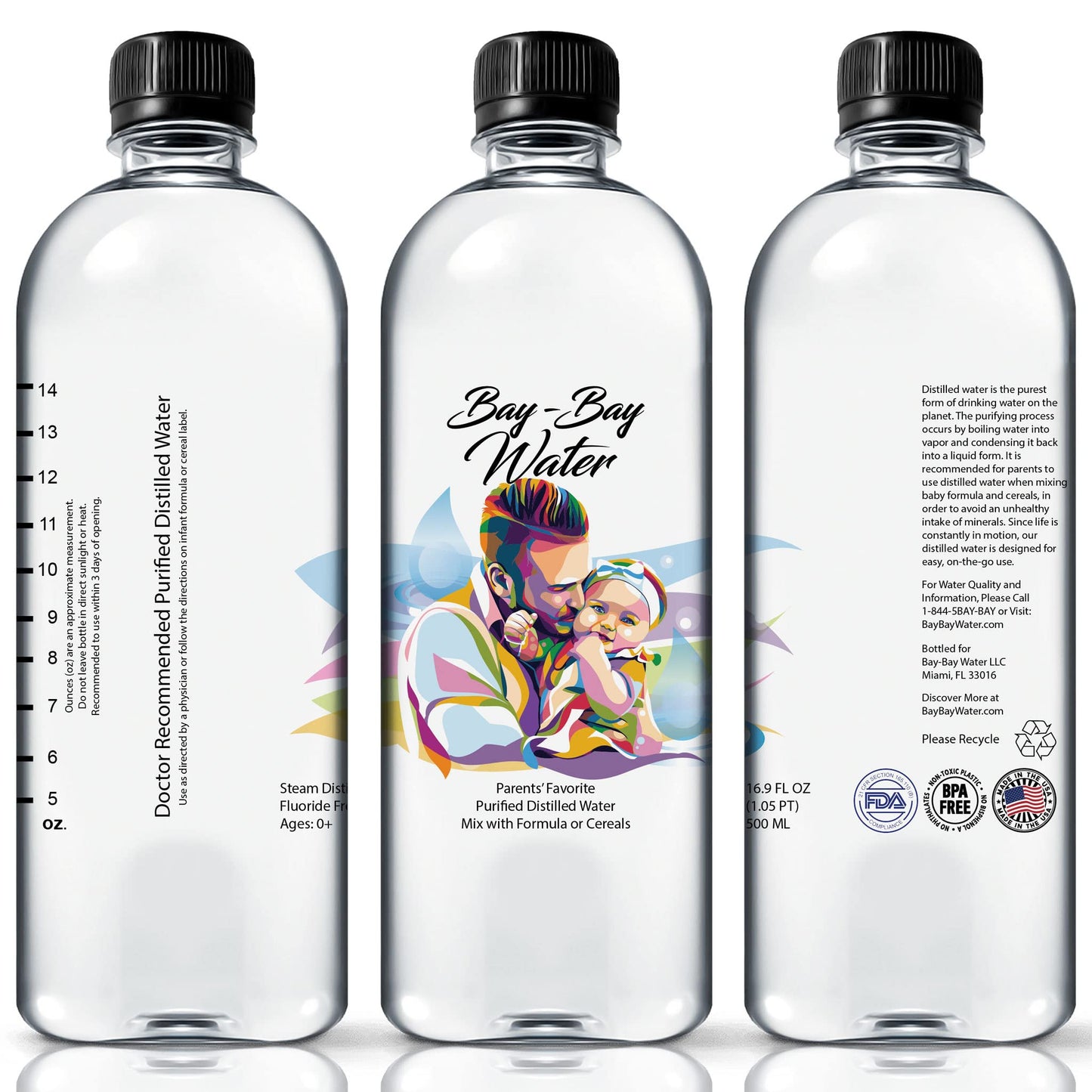 Bay-Bay Water Purified Distilled Water for Babies, 16.9 Fl Oz, BPA Free, No Fluoride, No Phosphate, Pack of 12