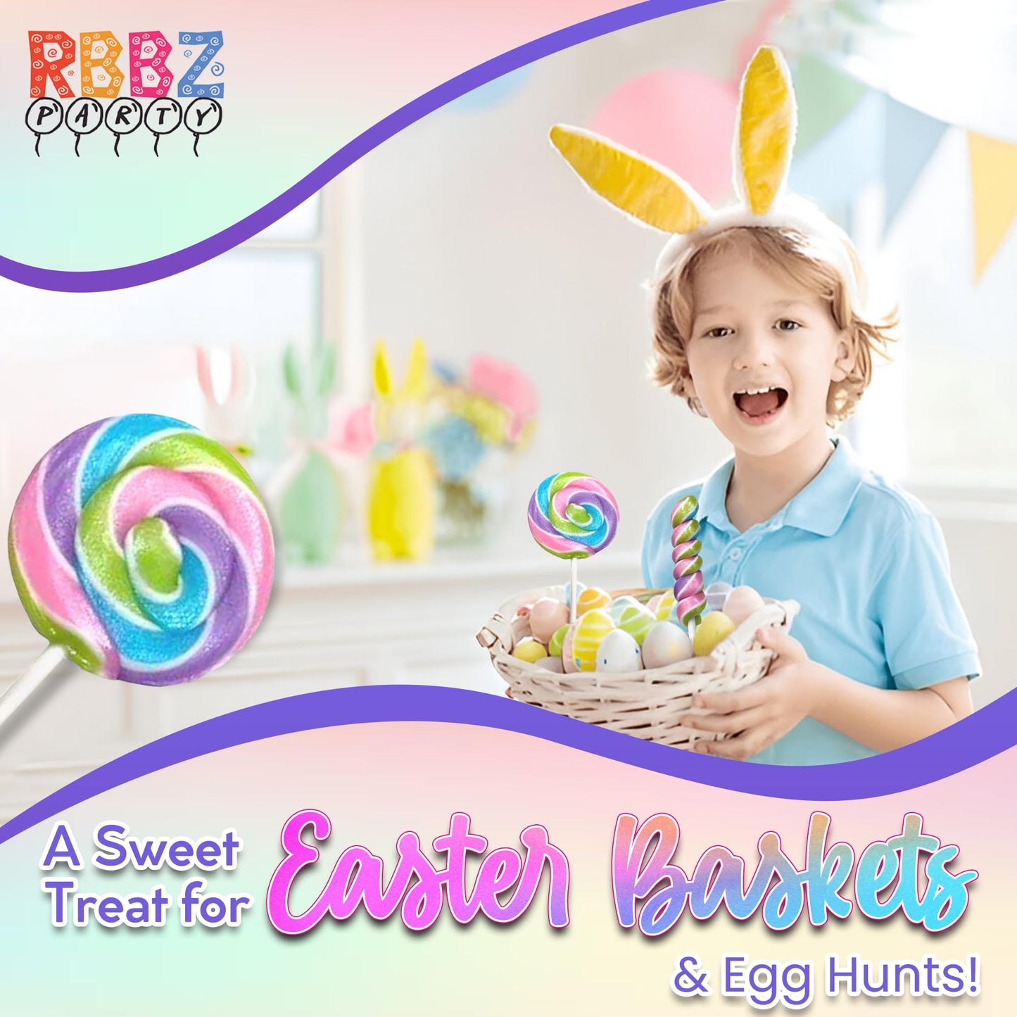 Spring Easter Candy - 24 Lollipops Individually Wrapped - 18G Swirl And 12G Twisty Lollipops - Easter Basket Candy - Egg Hunts -