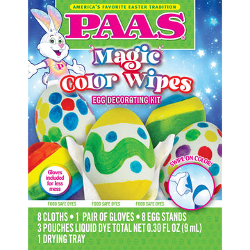PAAS Magic Color Wipes Egg Decorating Kit - Fun and Easy Decorating with Color Wipes, Dye Pads, and 8 Egg Stands for Vibrant Des