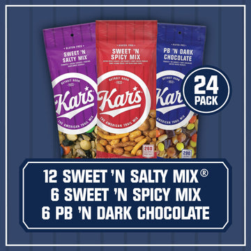 Kars Nuts Sweet N Salty Trail Mix Variety Pack, Pack of 24 - Sweet N Salty, Sweet N Spicy, Peanut Butter N Dark Chocolate - Indi