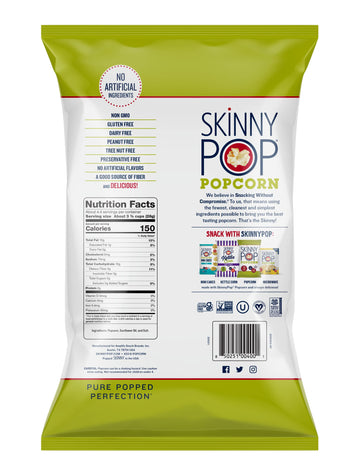 Skinnypop Popcorn, Gluten Free, Dairy Free, Non-Gmo, Healthy Snacks, Skinny Pop Original Popcorn, 4.4Oz Grocery Size Snack Bags