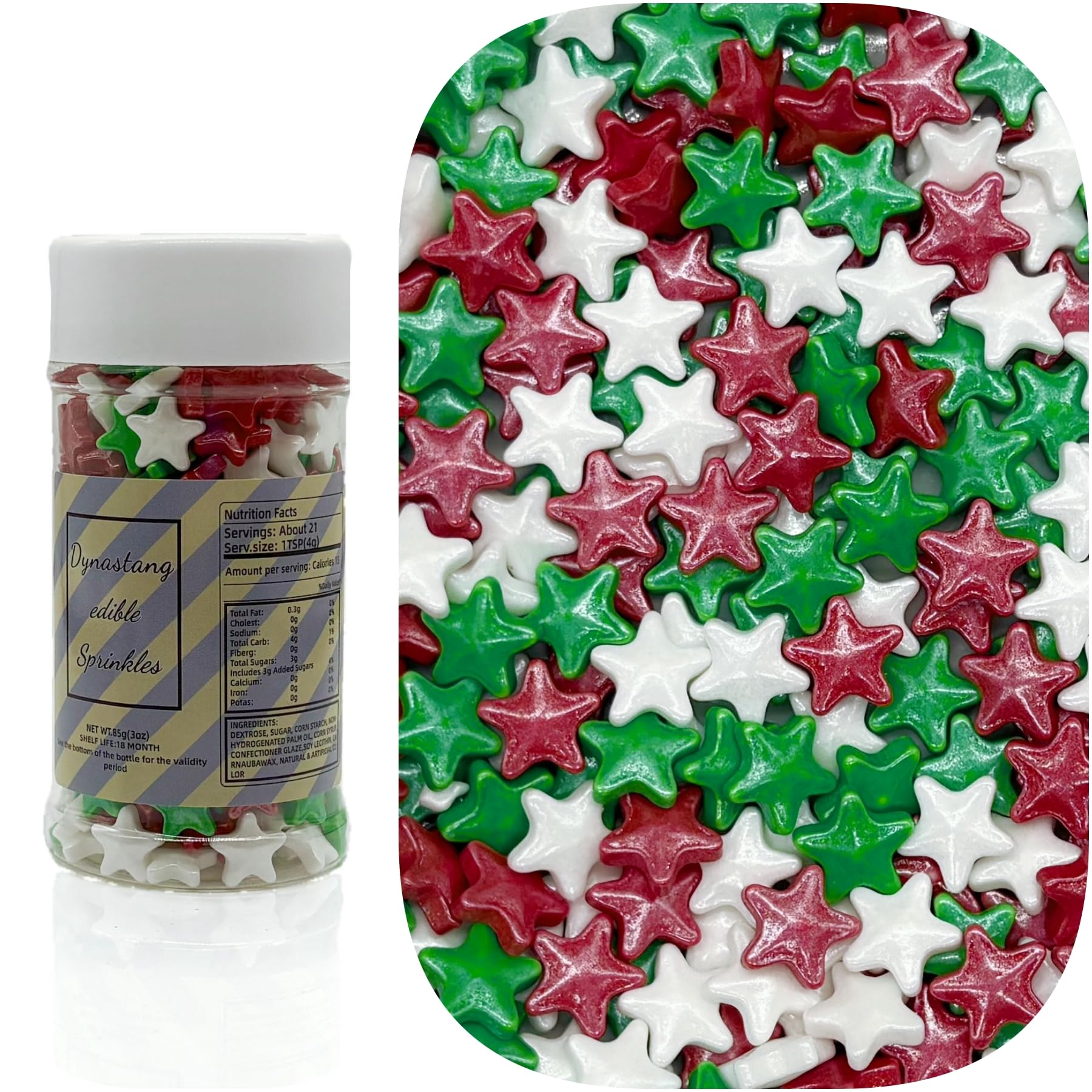 Dynastang 10mm Red & Green & White Stars Sprinkles Edible Stars Cake Decorating Stars Cake Decorations Cupcake Toppers Cookie De