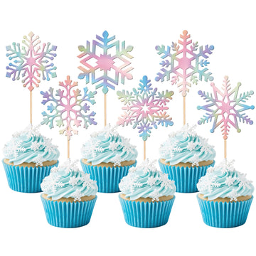 36 PCS Snowflake Cupcake Toppers Glitter Winter Frozen Snowflake Cupcake Picks for Winter Wonderland Baby Shower Kids Birthday C