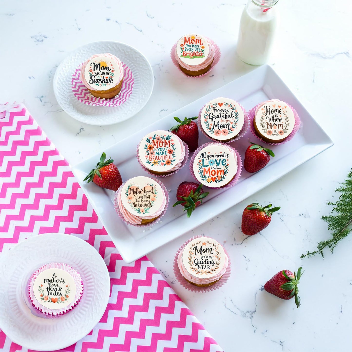 Ephlyn 54Pcs Edible Happy Mother'S Day Cupcake Toppers Home Is Where Mom Is Cake Drink Topper Picks Flowers Cake Decoration For