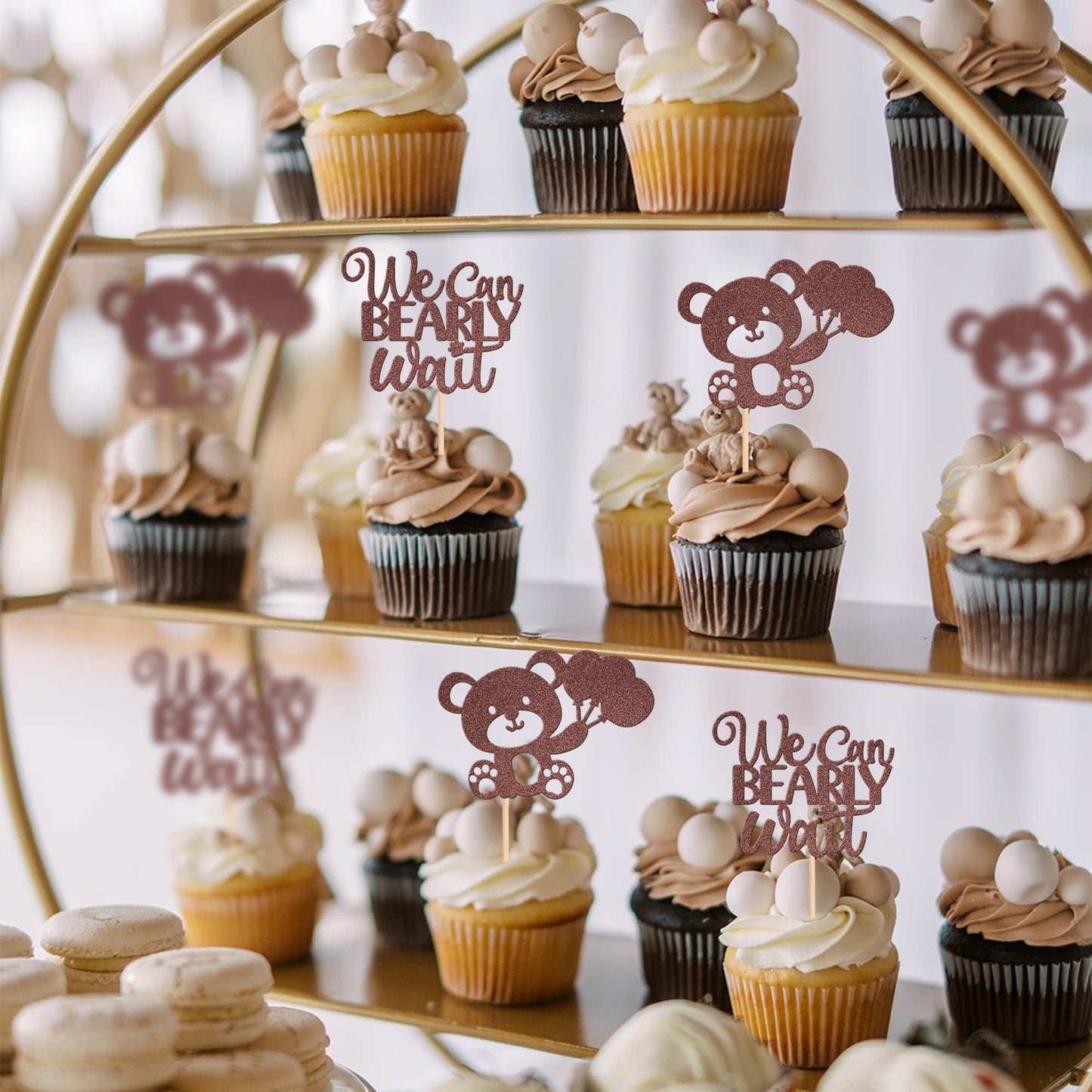24 Pcs We Can Bearly Wait Cupcake Toppers Glitter Balloon Bear Cupcake Picks Baby Shower Cake Decorations For Gender Reveal Them