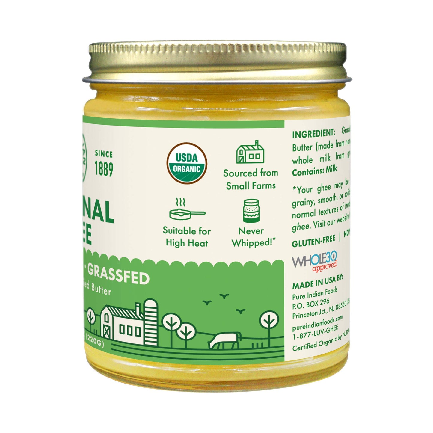 Grassfed Organic Original Ghee - by Pure Indian Foods, 7.8 oz, Pasture Raised, Gluten-Free, Non-GMO, Paleo, Keto-Friendly (Pack