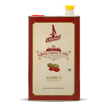 Chekko Kachi Ghani Cold Pressed Virgin 5L Groundnut/Peanut Oil | 100% Natural, Pure & Wood Pressed 5 Litre for Cooking