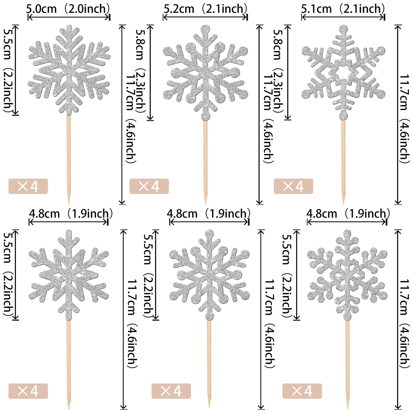 24 Pcs Snowflake Cupcake Toppers Glitter Frozen Snowflake Cupcake Picks Winter Wonderland Cake Decorations For Winter Frozen The