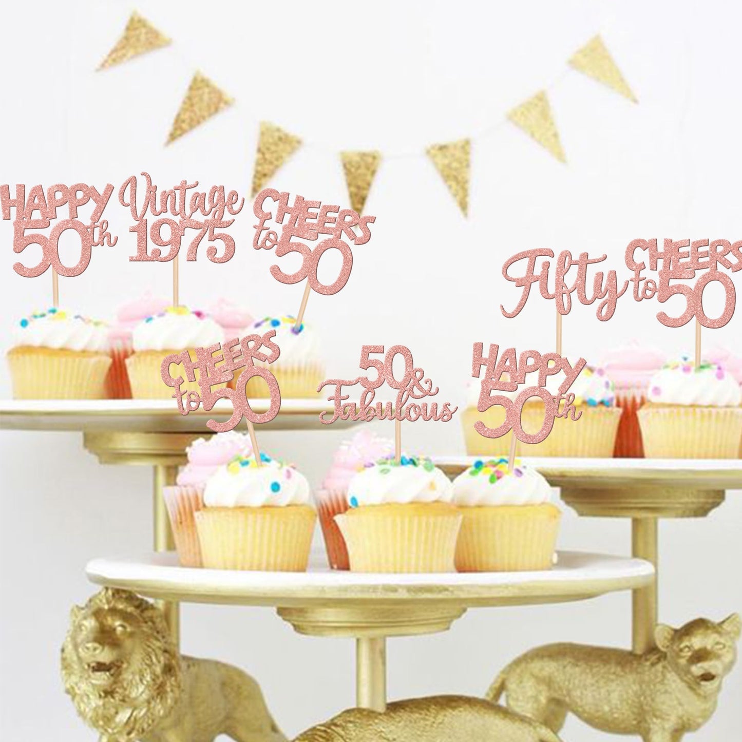 30Pcs Vintage 1973 Cupcake Toppers Glitter Fifty 50 Fabulous Happy 50Th Birthday Cupcake Picks Cheers To 50 Years For 50Th Birth