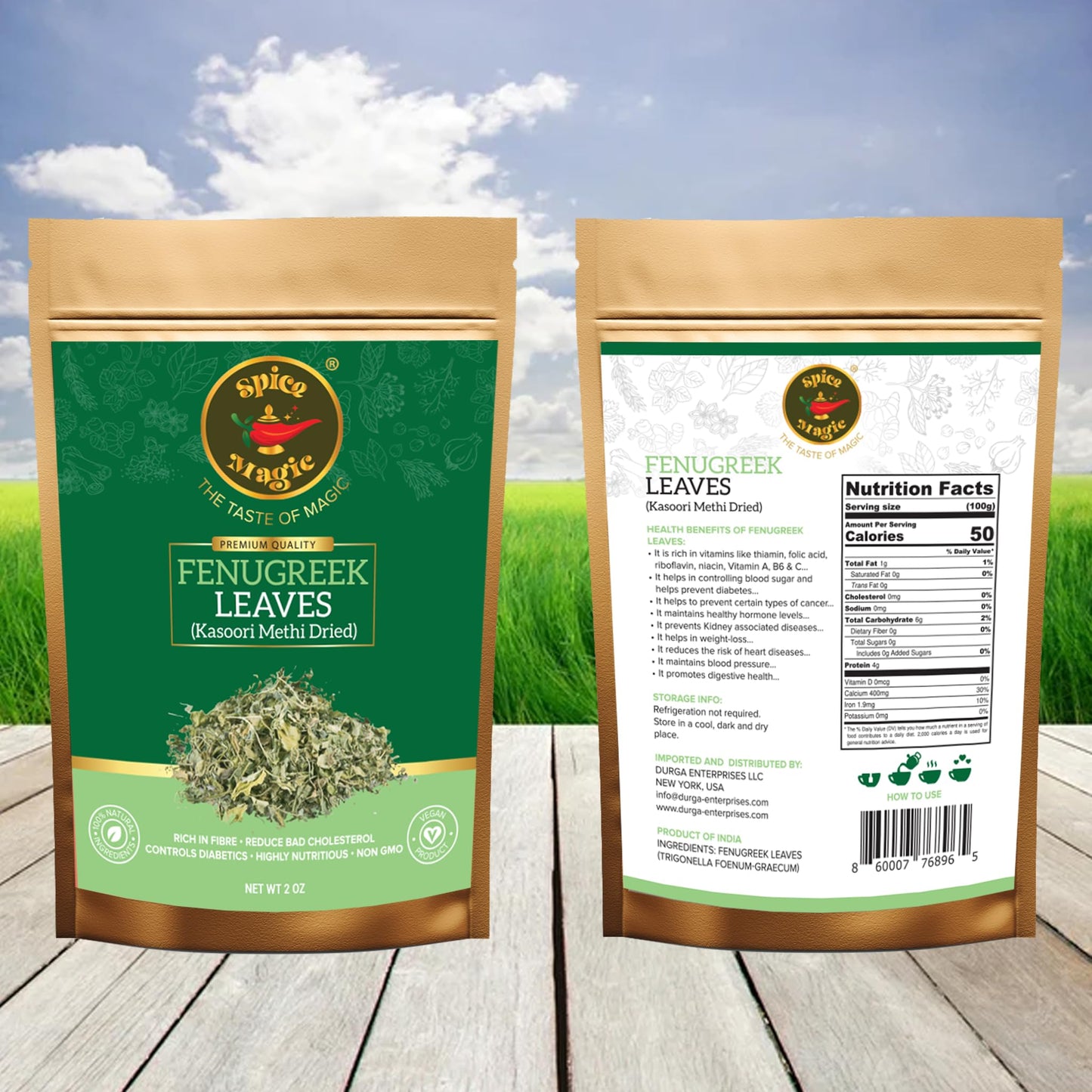 Spice Magic Fenugreek Leaves - Kasoori Methi Premium Quality, Whole And Aromatic For Seasoning, Baking, And Cooking - 2 Oz (2 Oz